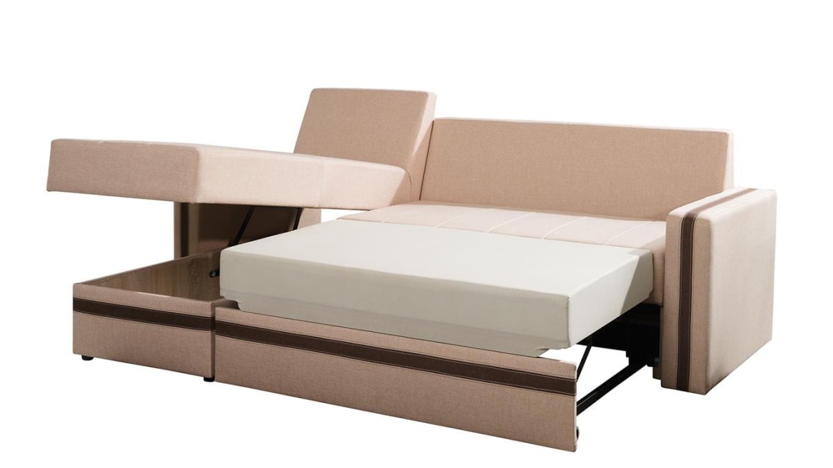 Narożnik EUFORIA Do Salonu Pokoju Funkcja Spania Pojemnik Beżowy Jasny Lux 24/Lux 12