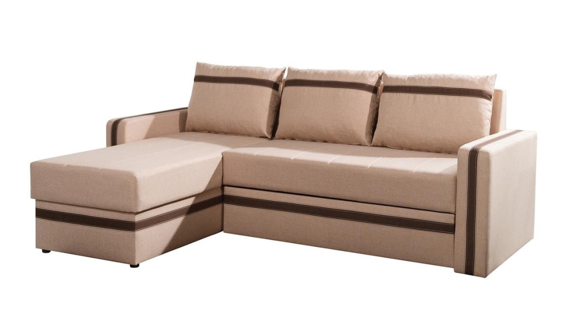 Narożnik EUFORIA Do Salonu Pokoju Funkcja Spania Pojemnik Beżowy Jasny Lux 24/Lux 12