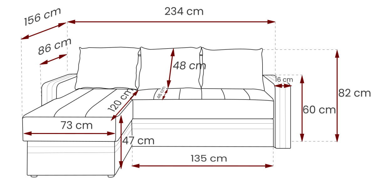 Narożnik EUFORIA Do Salonu Pokoju Funkcja Spania Pojemnik Wymiary