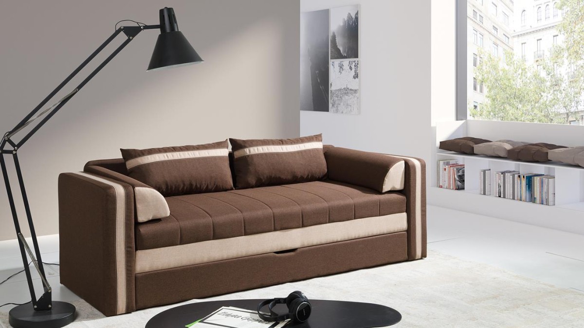 Sofa EUFORIA Do Salonu Pokoju Funkcja Spania Brązowa Ciemna Lux  12/Lux 24