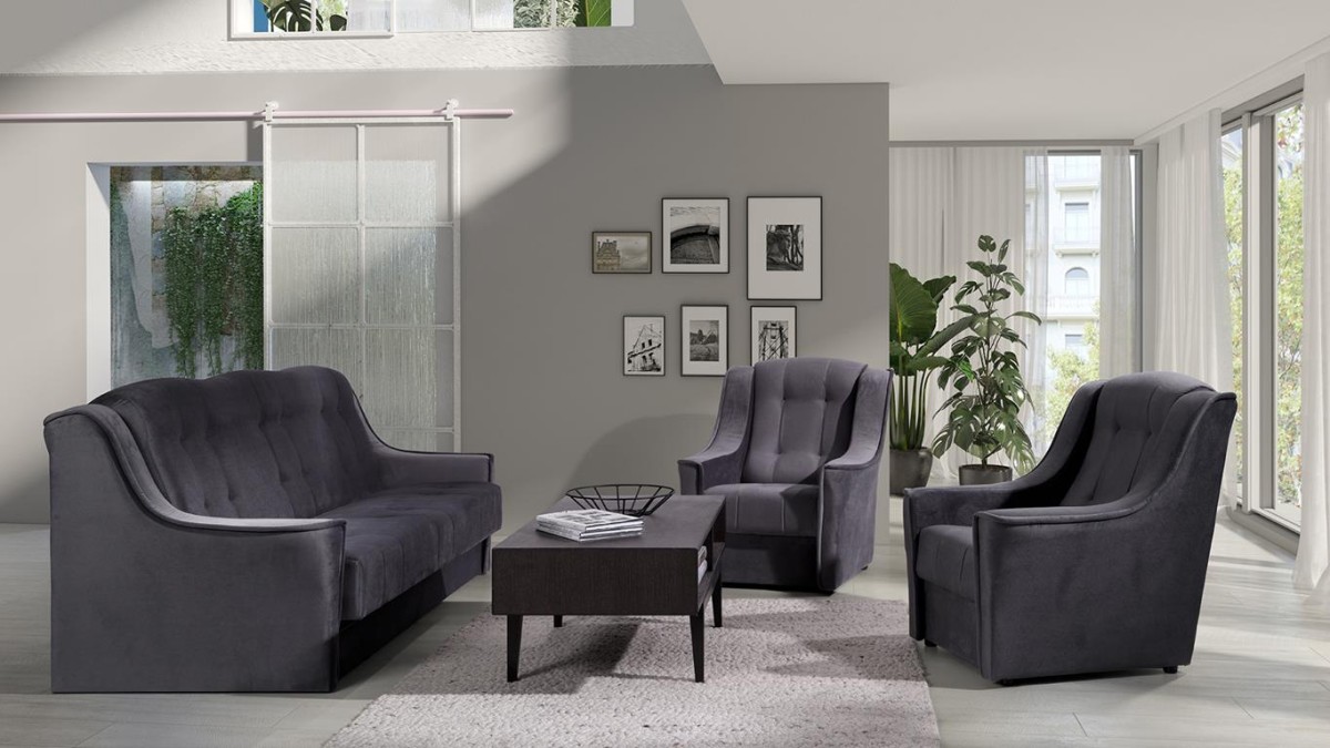 Zestaw Mebli Do Salonu NIAGARA Wersalka Fotel Szary Funkcja Spania Kronos 22