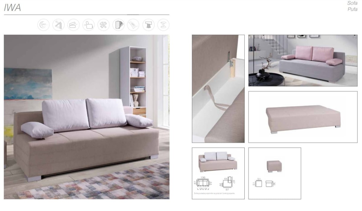 Meble wypoczynkowe IWA Do Salonu Pokoju Funkcja Spania Pojemnik