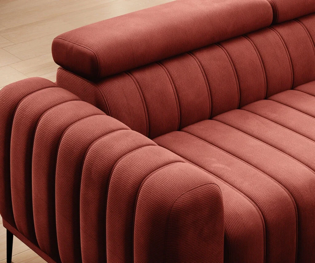 Sofa Gandi Tkanina Run Again 55 Nowość Stelaż Włoski Funkcja Spania Nowość Czerwona Do Salonu Pokoju Nowoczesna Detale Regulowane Zagłówki Wersal.webp