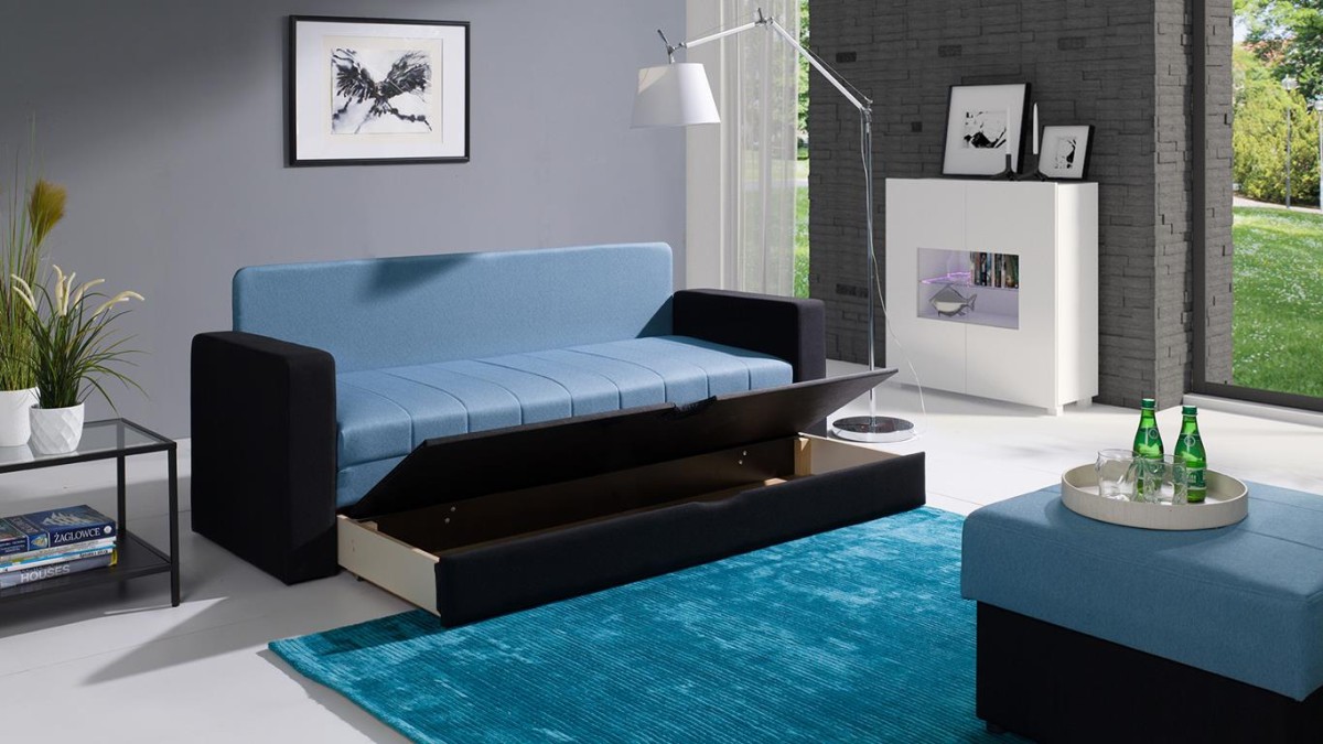 Sofa CALABRINI Do Salonu Pokoju Młodzieżowego Pojemnik Na Pościel Niebieska Gomez 12 / Gomez 06