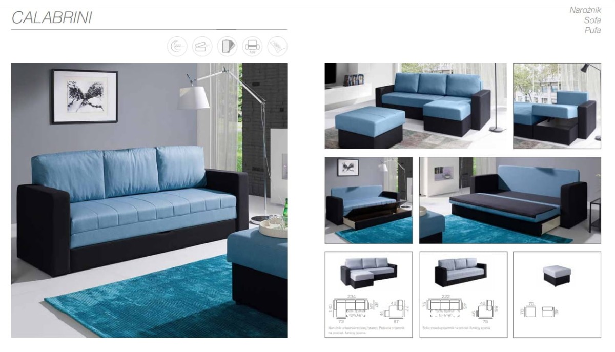 Narożnik Sofa Pufa Calabrini Do Salonu Pokoju