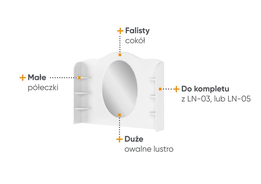 Toaletka LUNA szerokość 94 cm biały / różowy 6 Tradycyjna Do salonu Do pokoju młodzieżowego