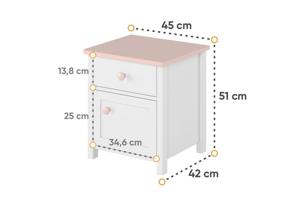 Stolik nocny LUNA szerokość 45 cm biały / różowy 7 Tradycyjna Do salonu Do pokoju młodzieżowego