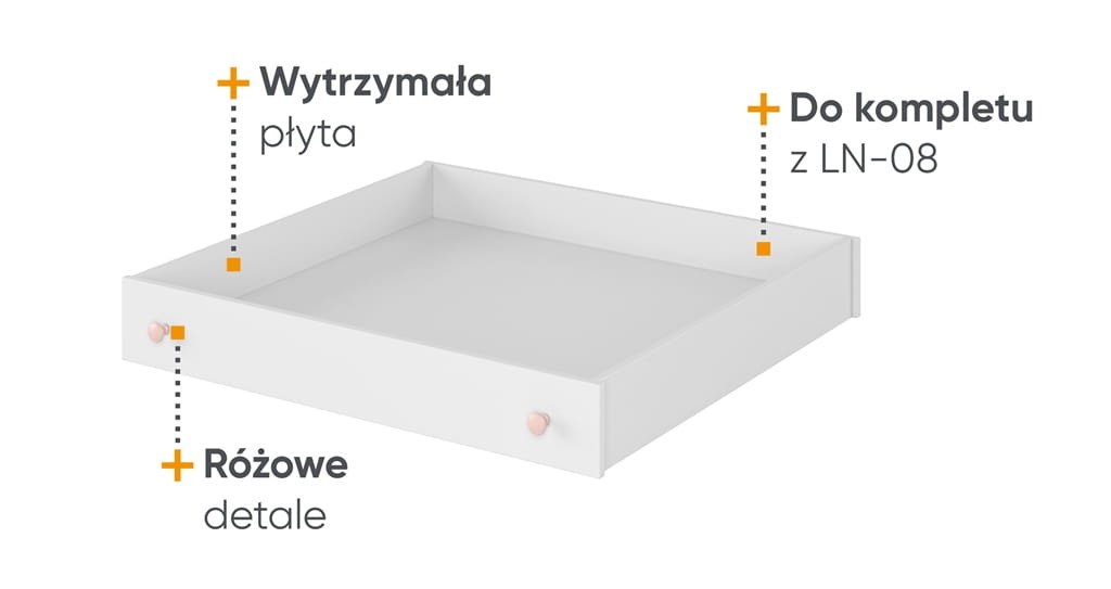 Szuflada do łóżka LUNA szerokość 98 cm biały / różowy 9 Tradycyjna Do salonu Do pokoju młodzieżowego