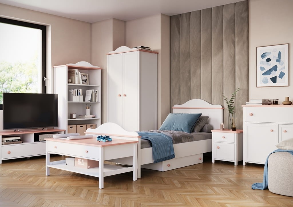 Szuflada do łóżka LUNA szerokość 98 cm biały / różowy 9 Tradycyjna Do salonu Do pokoju młodzieżowego