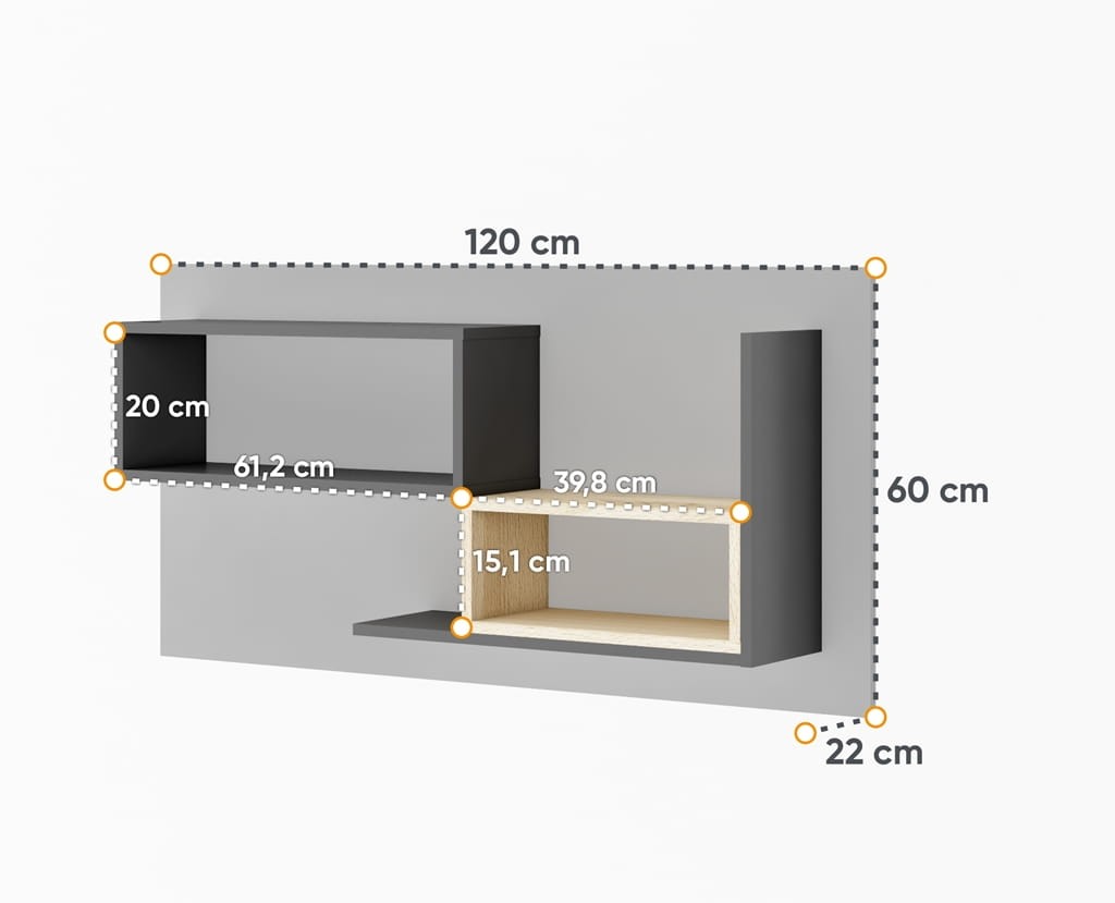 Półka wisząca POK szerokość 120 cm grafit/buk ibsen/szary jasny 10