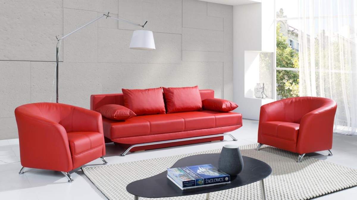 Zestaw Olier Sofa Fotel Do Salonu Pokoju Czerwony Soft 10