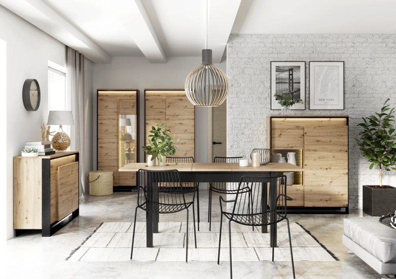 Szafa QUANT szerokość 95 cm dąb artisan/czarny 1 Tradycyjna Do salonu Do pokoju młodzieżowego