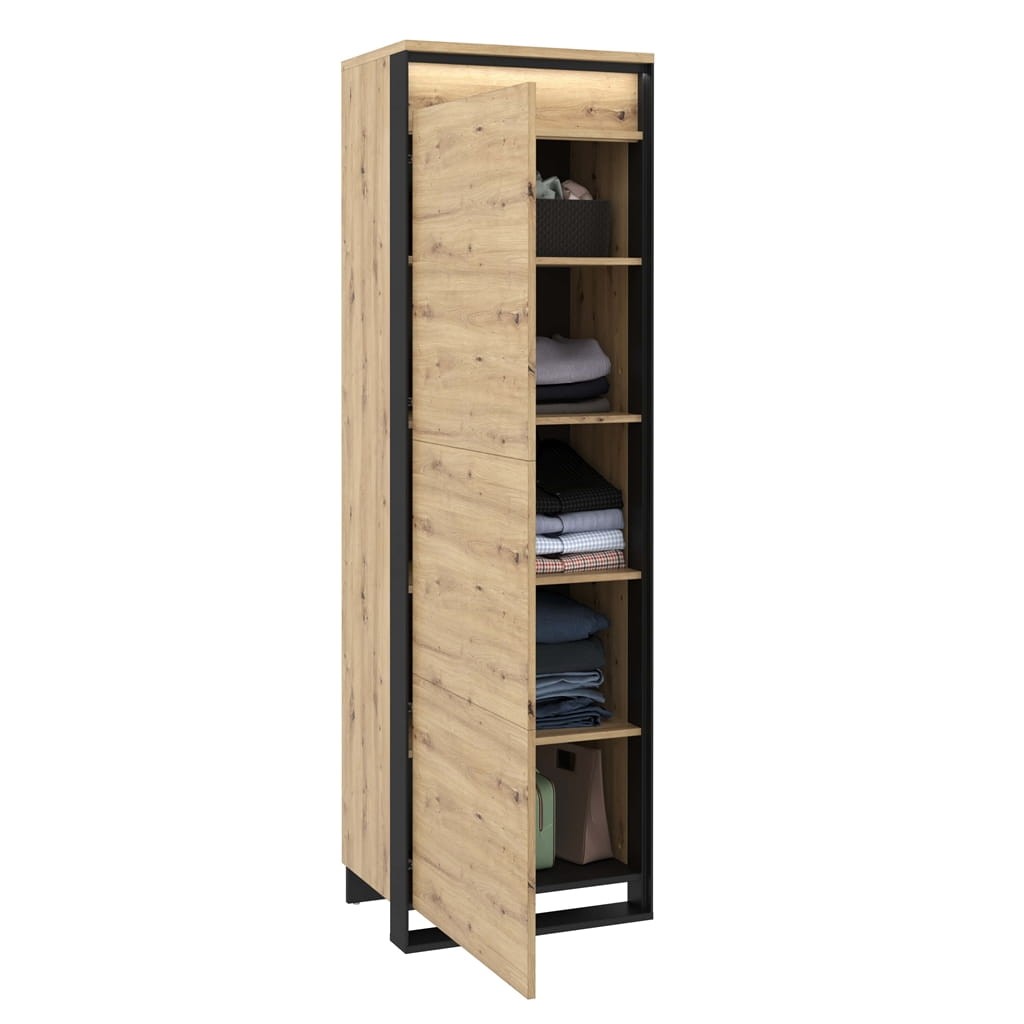 Szafa QUANT szerokość 60 cm z oświetleniem dąb artisan/czarny 2 Tradycyjna Do salonu Do pokoju młodzieżowego