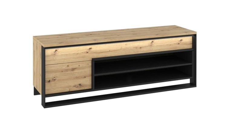 Szafka RTV QUANT szerokość 155 cm z oświetleniem dąb artisan/czarny 4 Tradycyjna Do salonu Do pokoju młodzieżowego