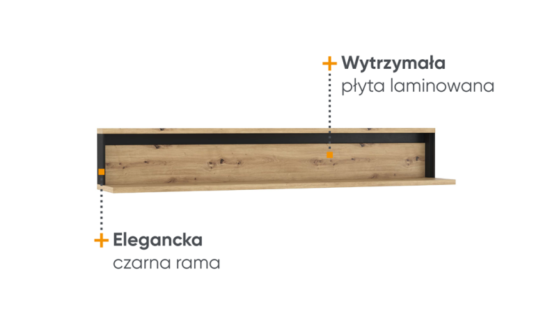 Półka wisząca szerokość 155 cm dąb artisan/czarny 5 Tradycyjna Do salonu Do pokoju młodzieżowego
