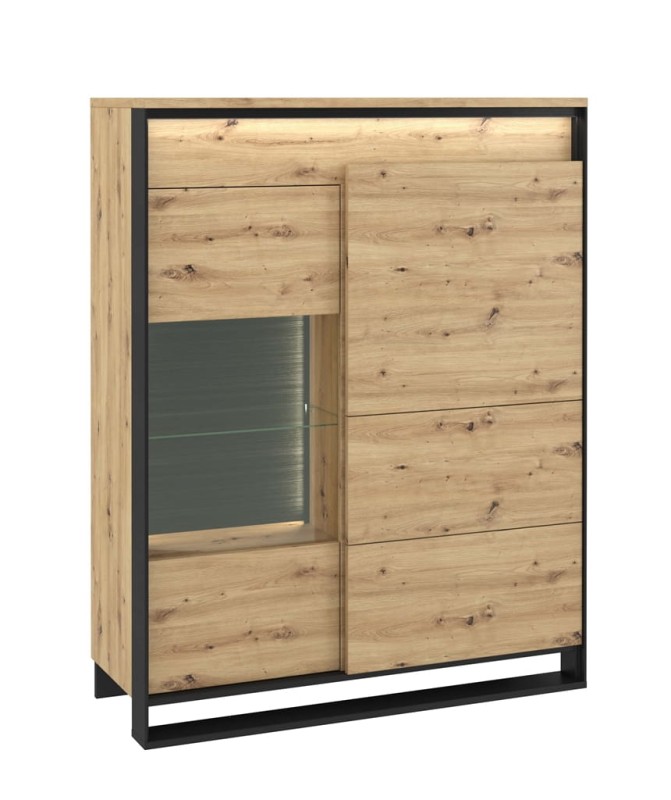 Witryna szerokość 110 cm z oświetleniem dąb artisan/czarny 6