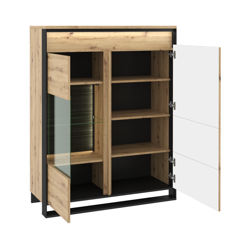 Witryna szerokość 110 cm z oświetleniem dąb artisan/czarny 6