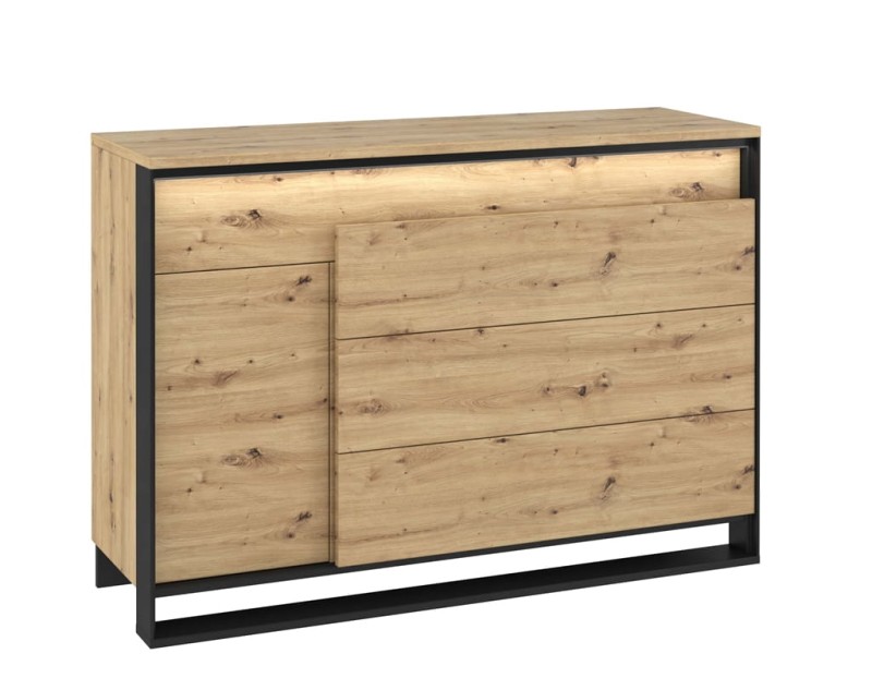 Komoda szerokość 60 cm z oświetleniem dąb artisan/czarny 8 Tradycyjna Do salonu Do pokoju młodzieżowego