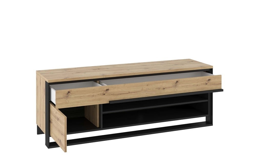 Szafka RTV QUANT szerokość 155 cm z oświetleniem dąb artisan/czarny 4