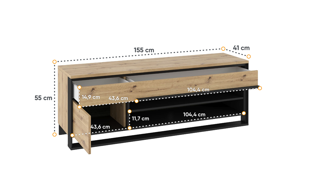 Szafka RTV QUANT szerokość 155 cm z oświetleniem dąb artisan/czarny 4