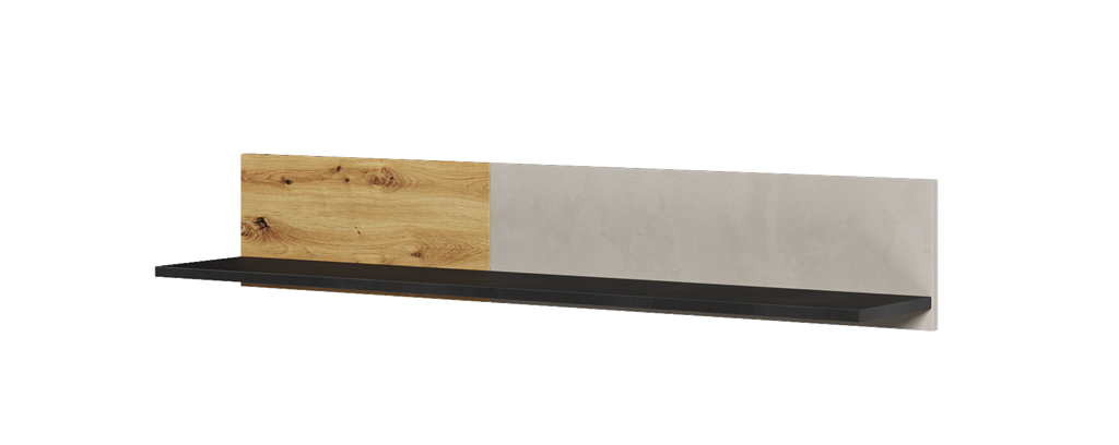 Półka wisząca QUBIC szerokość 115 cm dąb artisan/raw steel/silk flou 9 Tradycyjna Do salonu Do pokoju młodzieżowego