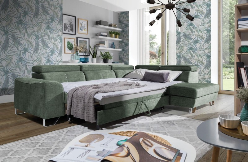 Zdjęcie Prezentujące Rozłożoną Funkcję Spania w Narożniku ASTI L 280 cm w Salonie
