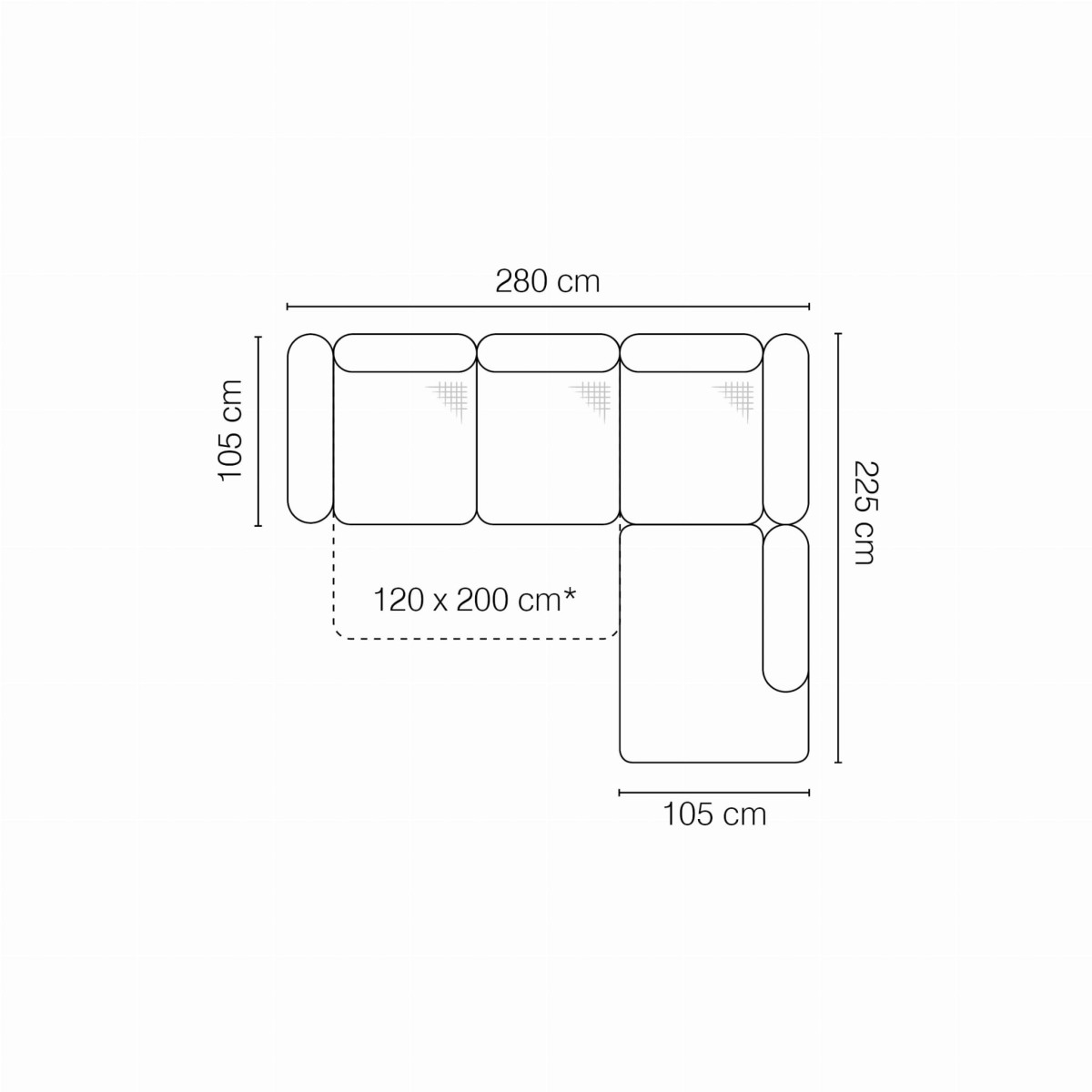 Zdjęcie Wymiarów Narożnik ASTI L 280 cm