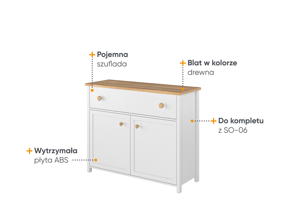 Komoda STORY szerokość 110 cm biały/dąb nash 5 Tradycyjna Do salonu Do pokoju młodzieżowego