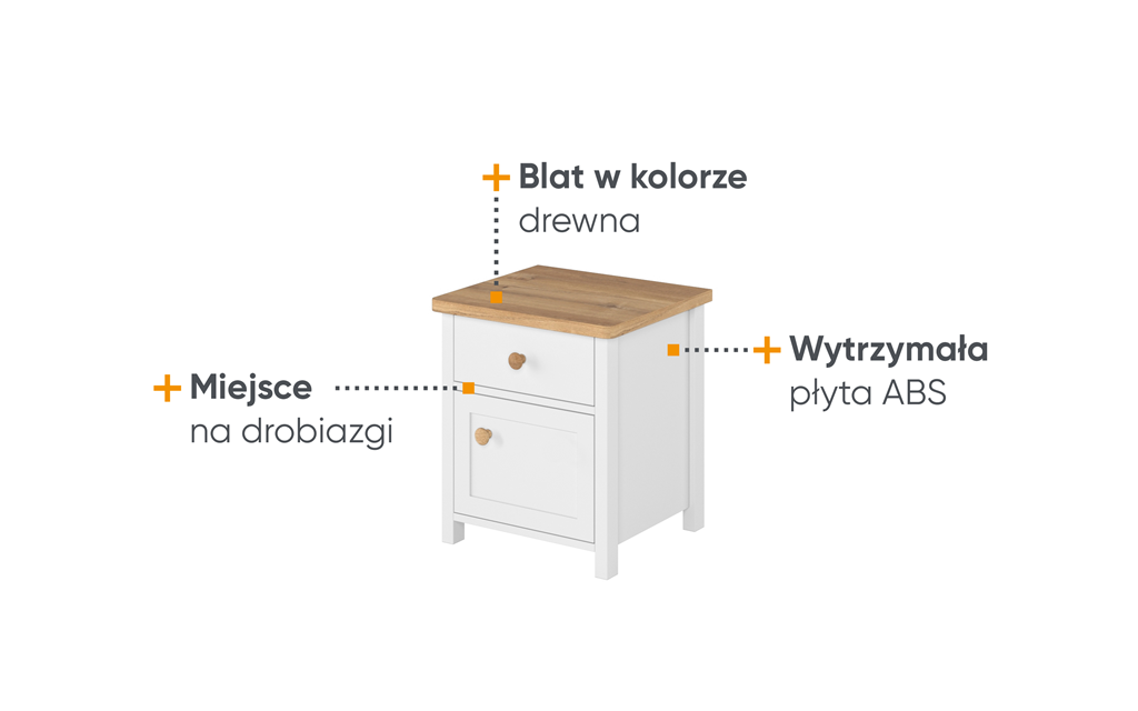 Stolik nocny STORY szerokość 45 cm biały/dąb nash 7