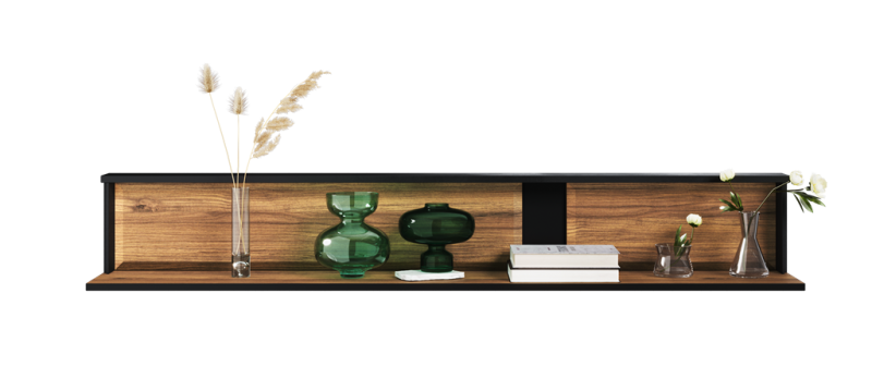 Półka wisząca BORGA szerokość 155 cm dąb catania/czarny/dąb catania mdf 4 Tradycyjna Do salonu Do pokoju dziennego