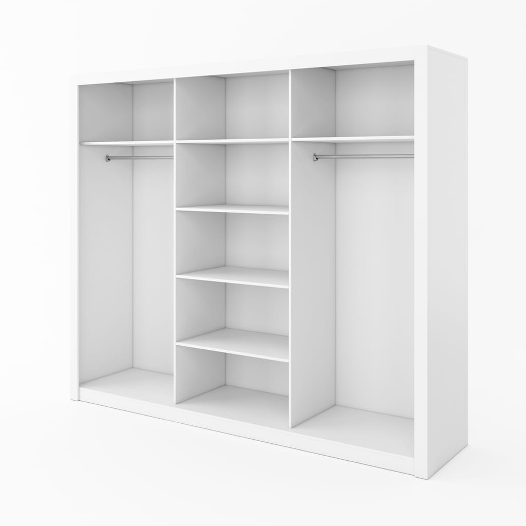 Szafa IDEA przesuwna 3D szerokość 250 cm biały Tradycyjna Do Sypialni Przestronna Lustro