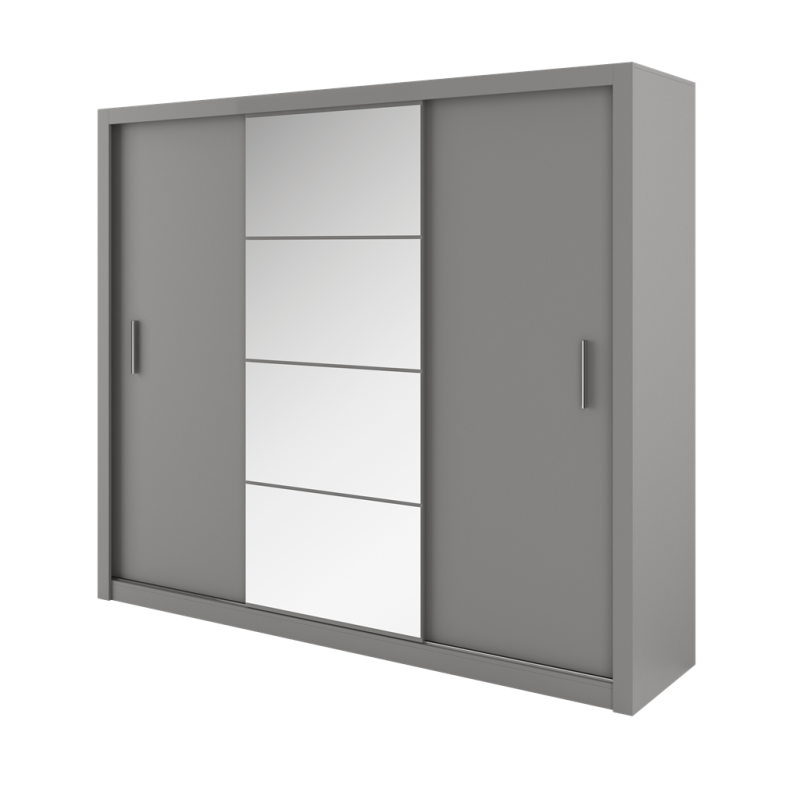 Szafa przesuwna IDEA 3D szerokość 250 cm szary Tradycyjna Do Sypialni Przestronna Lustro