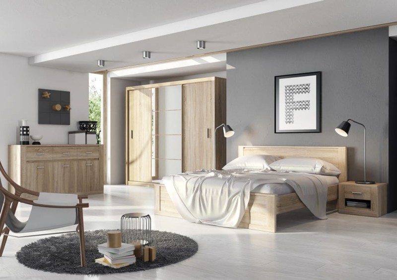 Szafa przesuwna IDEA 3D szerokość 250 cm dąb shetland Tradycyjna Do Sypialni Przestronna Lustro