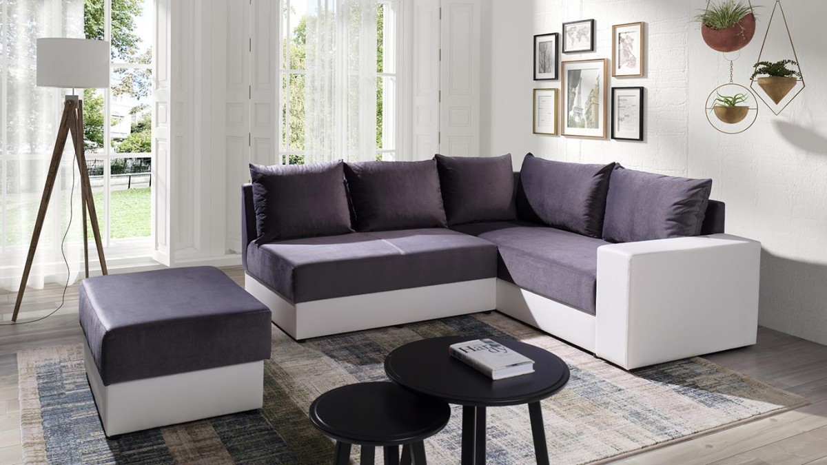 Narożnik BONO Do Salonu Pokoju Grafitowy Soft 17 / Kronos 22_PRAWY