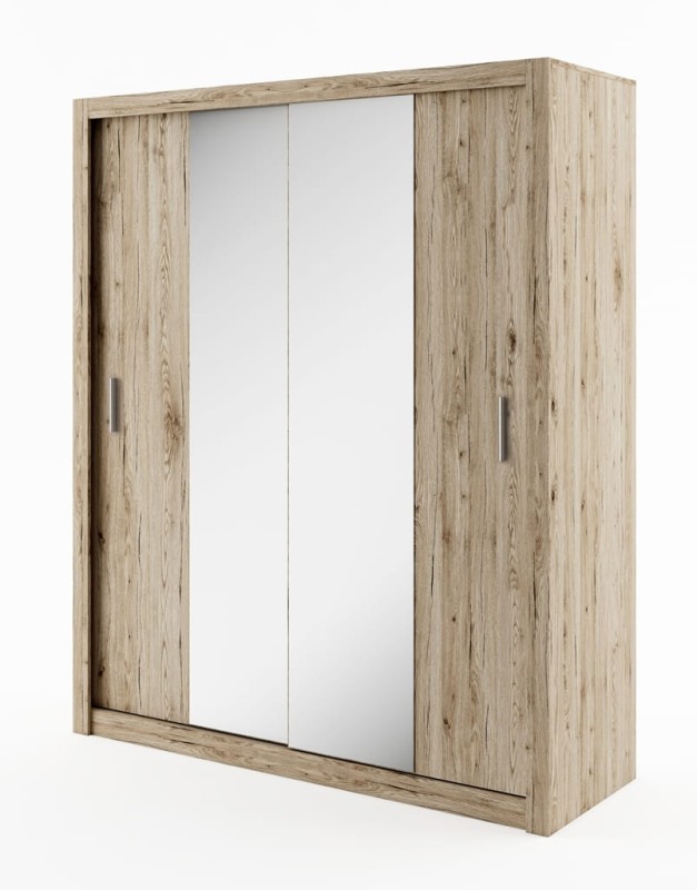 Szafa przesuwna IDEA 2D z lustrami szerokość 180 cm san remo jasny ID3SR Tradycyjna Do Sypialni Przestronna Lustro