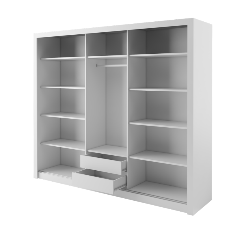 Szafa przesuwna 3D z lustrami szerokość 250 cm biały ID11BI Tradycyjna Do Sypialni Przestronna Lustro