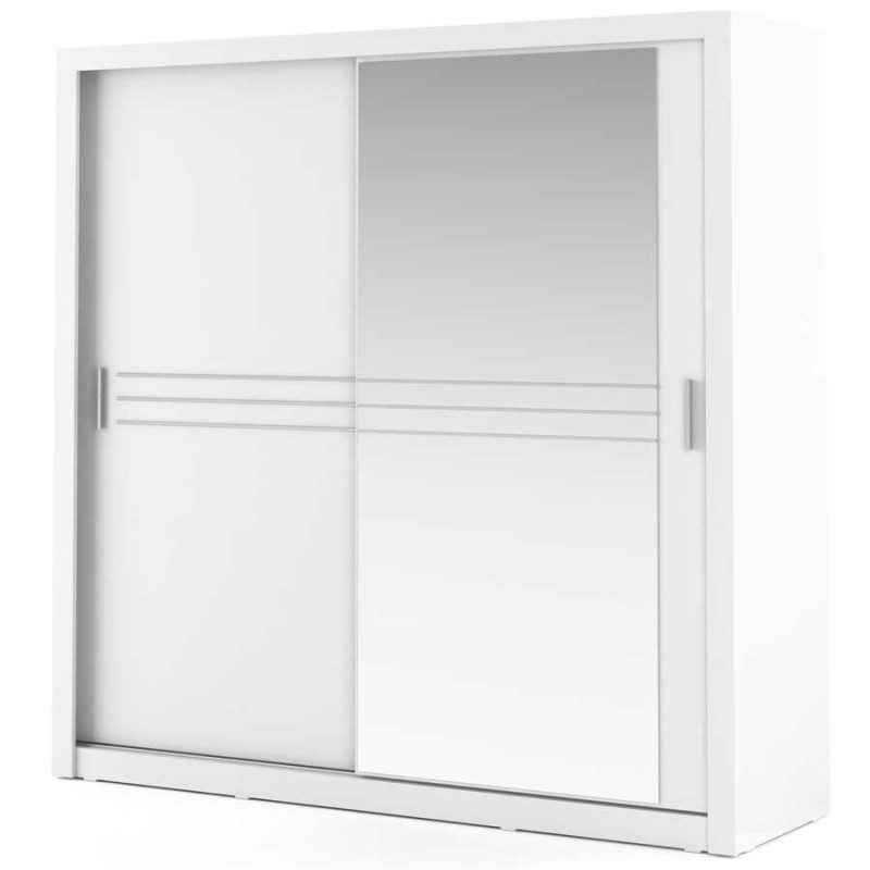 Szafa przesuwna IDEA 3D z lustrami szerokość 203 cm biały ID12BI Tradycyjna Do Sypialni Przestronna Lustro