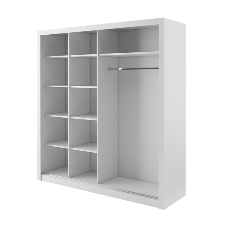 Szafa przesuwna IDEA 3D z lustrami szerokość 203 cm biały ID12BI Tradycyjna Do Sypialni Przestronna Lustro