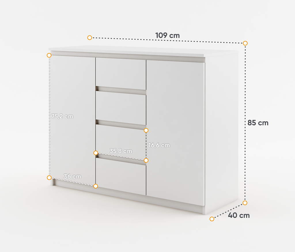 Komoda IDEA 2D szerokość 109 cm biała ID4BI Tradycyjna Do Sypialni Przestronna