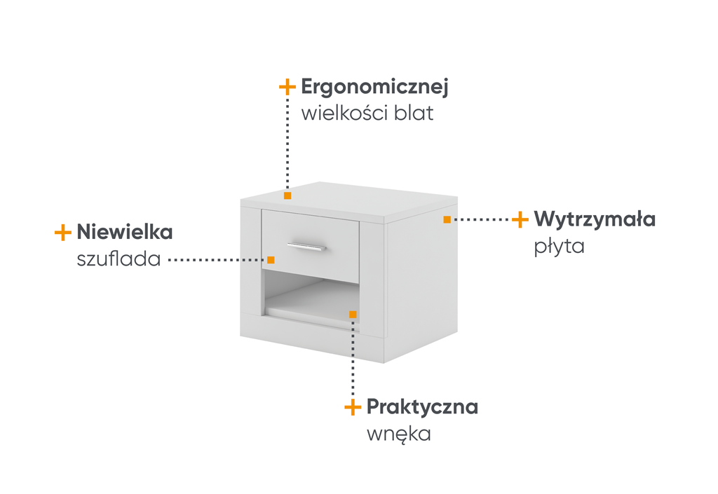 Szafka nocna IDEA szerokość 50 cm biały Tradycyjna Do Sypialni Przestronna