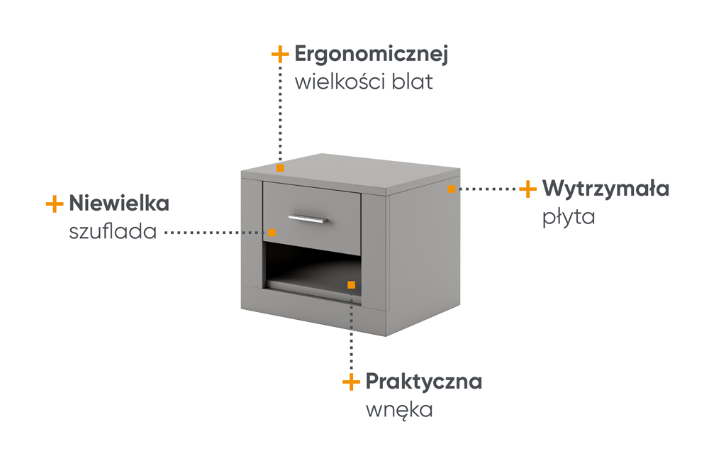 Szafka nocna IDEA szerokość 50 cm szary Tradycyjna Do Sypialni Przestronna