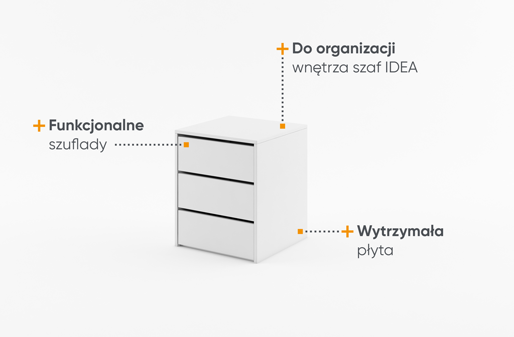 Szafka nocna IDEA z trzema szufladami szerokość 50 cm biały Tradycyjna Do Sypialni Przestronna