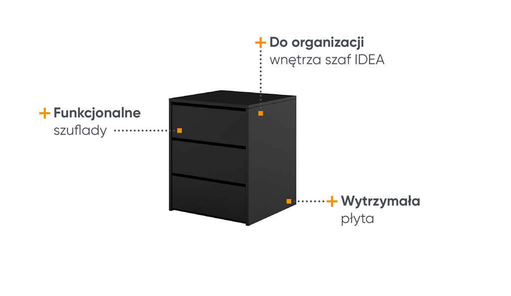 Szafka nocna IDEA z trzema szufladami szerokość 50 cm czarna Tradycyjna Do Sypialni Przestronna