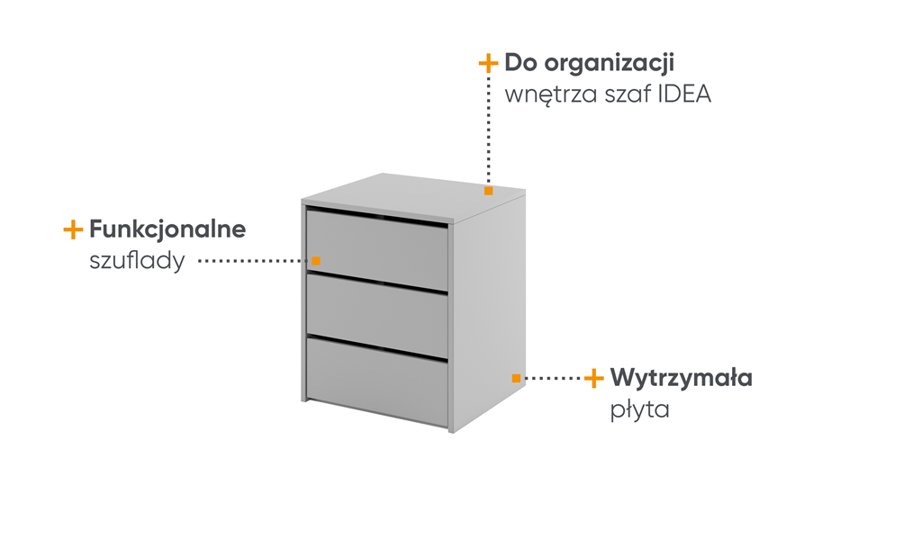 Szafka nocna IDEA z trzema szufladami szerokość 50 cm szary Tradycyjna Do Sypialni Przestronna