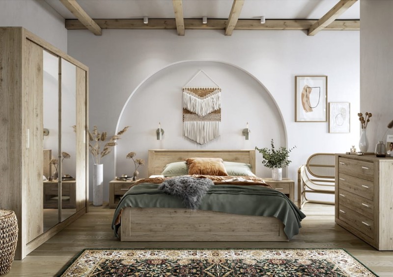 Łóżko IDEA szerokość 190 cm san remo jasny ID8180SR Tradycyjna Do Sypialni Przestronna Lustro