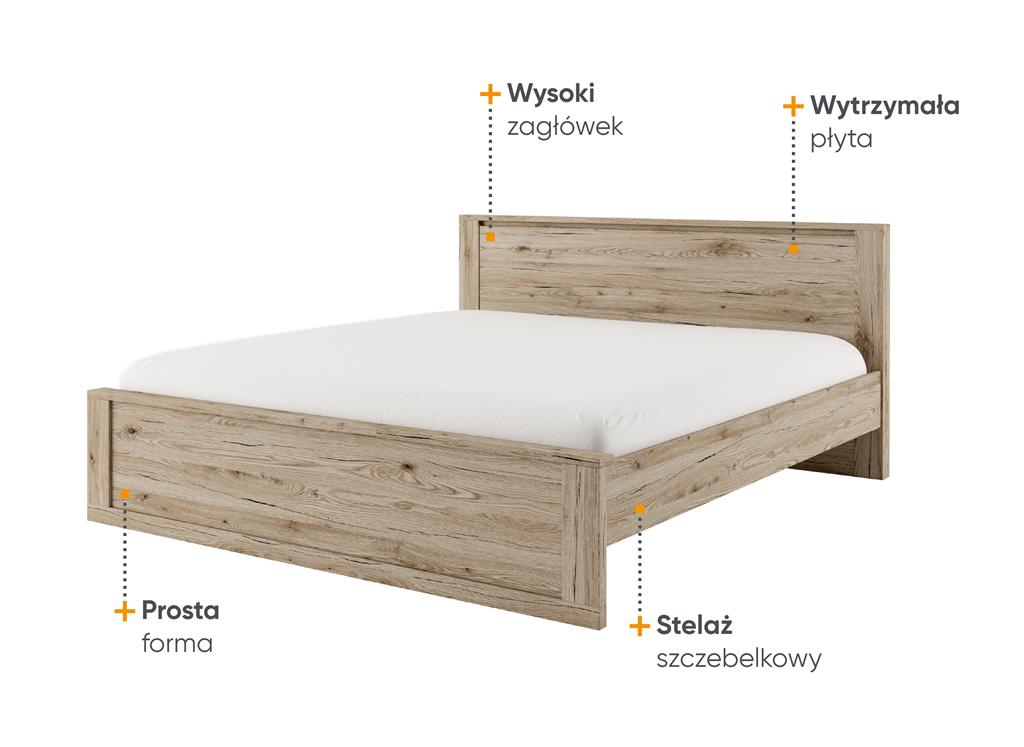 Łóżko IDEA szerokość 190 cm san remo jasny ID8180SR Tradycyjna Do Sypialni Przestronna Lustro