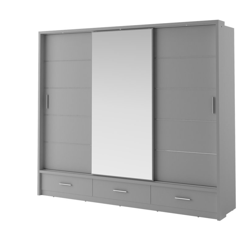 Szafa przesuwna z oświetleniem  ARTI lustro szerokość 250 cm szary AR1SP Tradycyjna Do Sypialni Przestronna Lustro