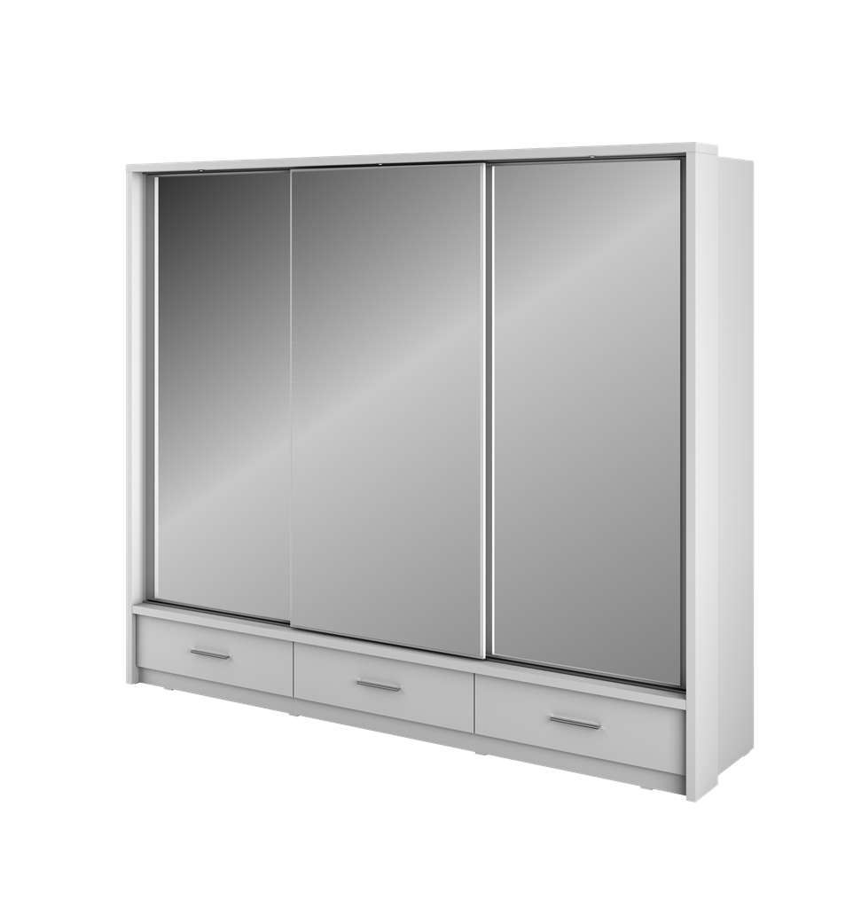 Szafa przesuwna z oświetleniem  ARTI lustro szerokość 250 cm biały AR1BIP3L Tradycyjna Do Sypialni Przestronna Lustro