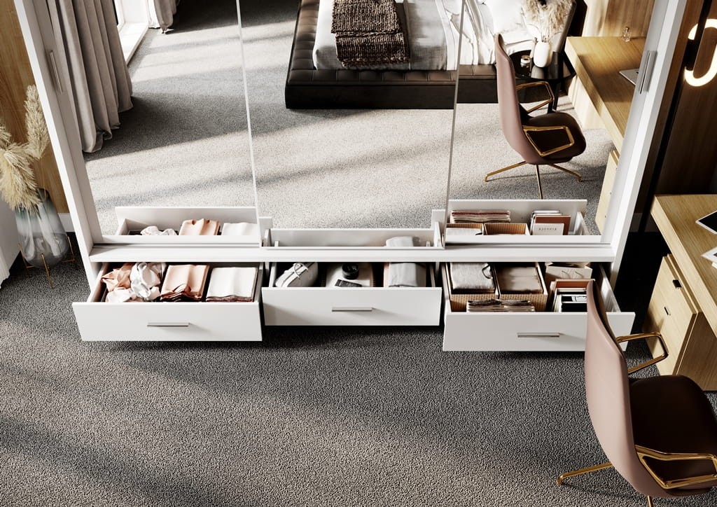 Szafa przesuwna z oświetleniem  ARTI lustro szerokość 250 cm biały AR1BIP3L Tradycyjna Do Sypialni Przestronna Lustro