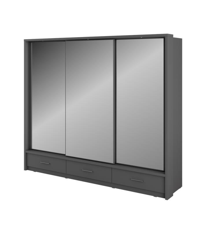 Szafa przesuwna z oświetleniem ARTI lustro szerokość 250 cm szary AR1SP3L Tradycyjna Do Sypialni Przestronna Lustro